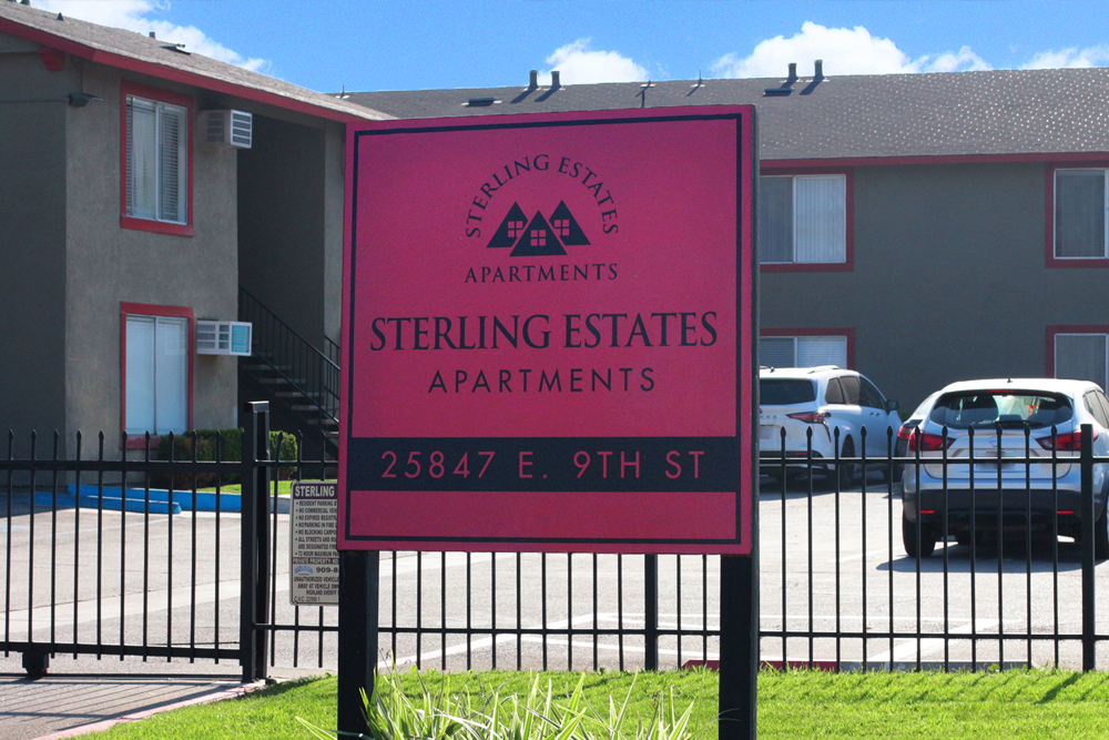 This image displays entrance marker photo of Sterling Estates Apartments